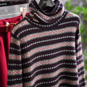 Retro Fair Isle High Ne Knitted Sweater Woolen Red And Blue Color Blo Pattern Warm Commute Sle Women's Faion Winter 2025 - AliExpress Sweaters&Jumpers