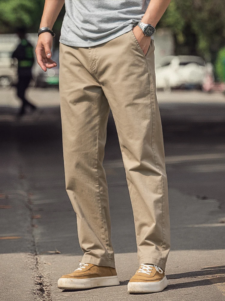 Khaki Straight Leg Casual Pants Men's Pure Cotton Stretchy Thin Workwear Summer Faion Ci Sle Low Waist Zipper Fly - AliExpress Pants