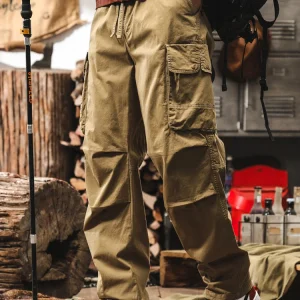 American Retro Khaki Workwear Pants Men's Spring Loose Wide Leg Paratrooper Straight Function Casual Long Trousers - AliExpress Pants