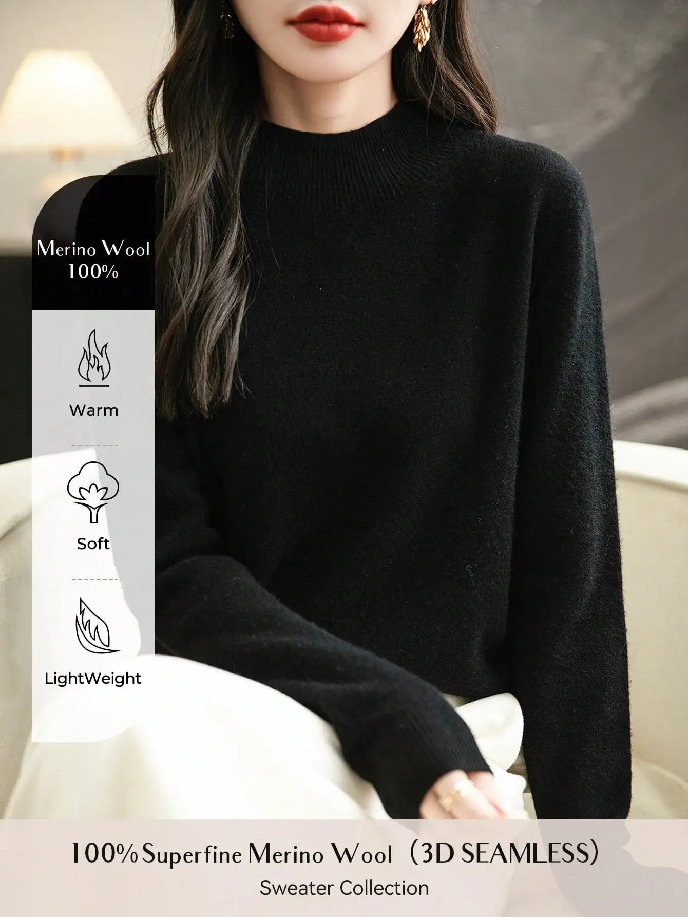 100% Merino Wool Women's Mock Neck Long Sleeve Sweater - Warm Soft Knit for Fall Winter - AliExpress Sweaters&Jumpers