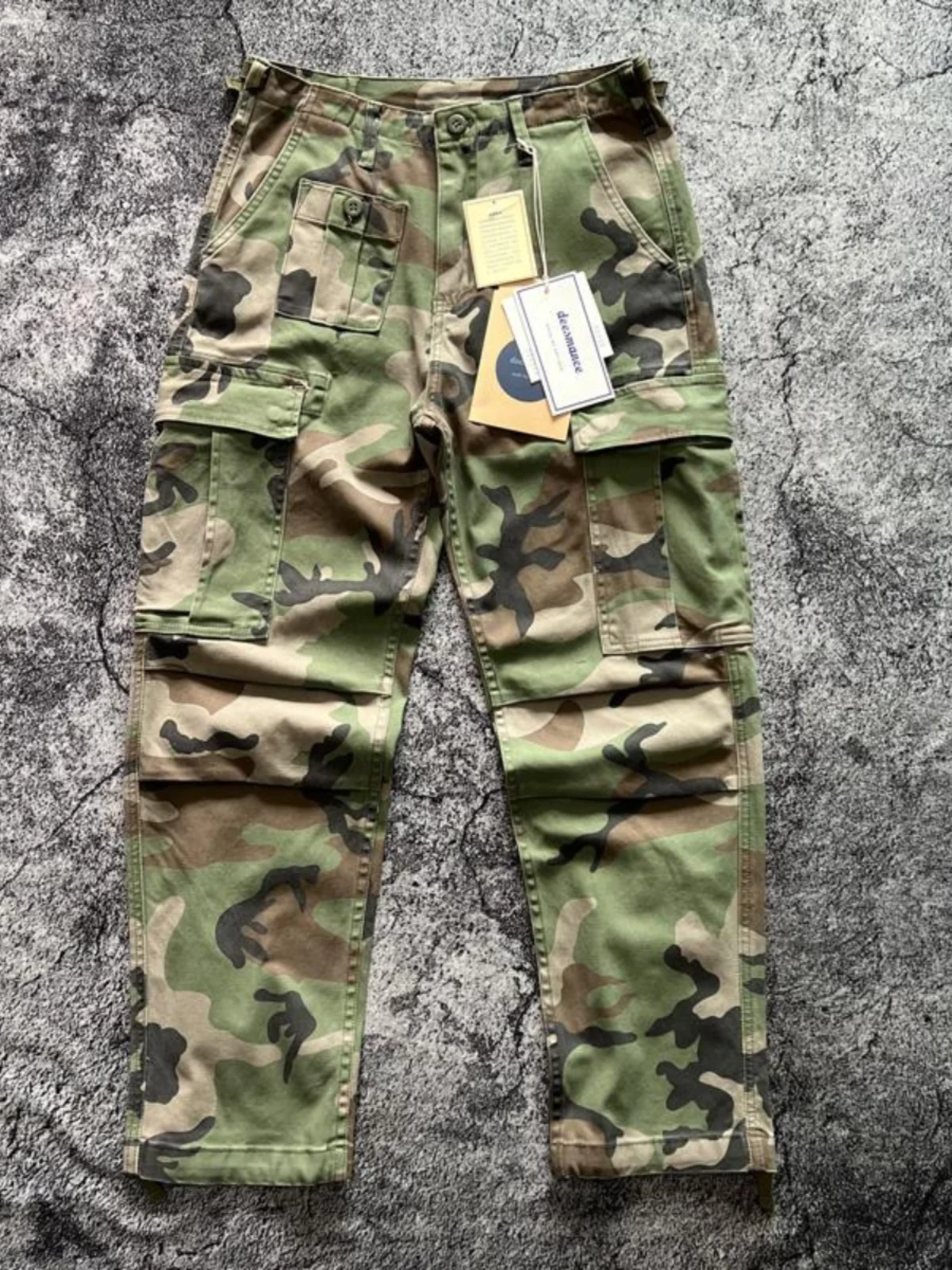 American Retro Work Pants Multi-Pocket Green Camouflage Elastic Straight Leg Military Casual Trousers for Young Men - AliExpress Pants