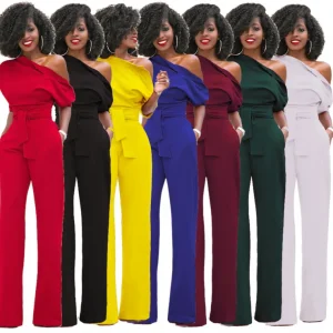Classic Solid Color Diagonal Collar Button-one-piece Wide-leg Pants Hot-selling in Europe and America - AliExpress Jumpsuits&Rompers