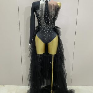 2025 New Black Color Perspective Cloak Bodysuit Women Singer Sexy Stage Dance Costume Cosplay Model Jumpsuit Clothes Show Outfit - AliExpress Jumpsuits&Rompers