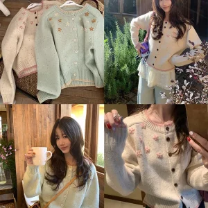 MIAOLAB Sakura Girl Handmade Merino Wool Sweater Cardigan Stitched  Warmth Fem Spring Faion Cozy Medium Thi Long S... - AliExpress Sweaters&Jumpers