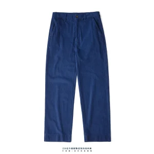 Indigo Blue Dyed Long Pants, Men's Loose Trousers, Retro Straight Leg Casual Trousers, Herringbone Patterned Work Pants - AliExpress Pants