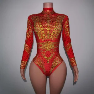 Sexy Skinny Red Rhinestones Bodysuit DJ Bar Singer Catwalk Party Stage Costume Crystals Diamonds Jumpsuit for Women Napolun - AliExpress Jumpsuits&Rompers