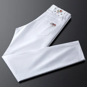 Ja Charles Luxury Slim Fit White Casual Pants Youth Faion Smooth Fabric Lightweight Cotton Blend Straight Leg Trousers - AliExpress Pants