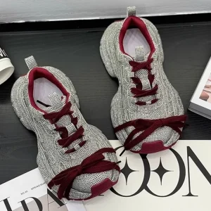 Ladies Breathable Shiny Diamonds Inner Height Increasing Thick Soled Sports Shoes Running Shoes Lace Up Outdoor Jogging Sneakers - AliExpress Sneakers