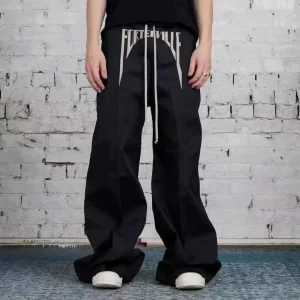 Men Casual Loose Pants Women Wide Leg Pants Chic Pants Men's R1ck acbt Embroidered Slogan Wide Leg Micro Flared Pants - AliExpress Pants