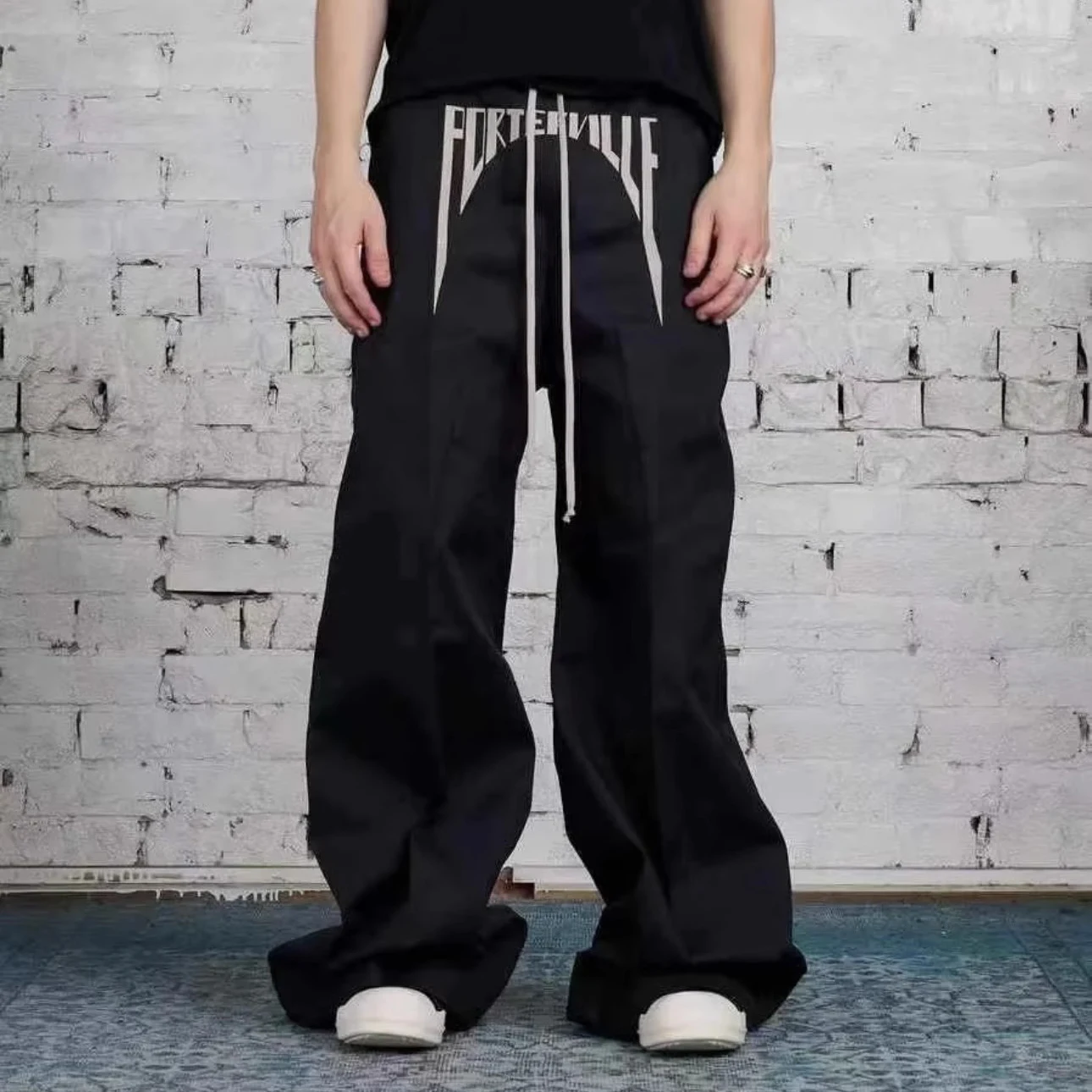Men Casual Loose Pants Women Wide Leg Pants Chic Pants Men's R1ck acbt Embroidered Slogan Wide Leg Micro Flared Pants - AliExpress Pants