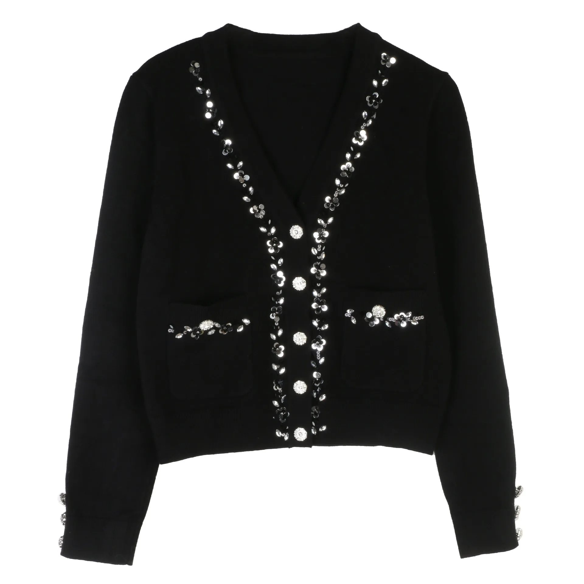 Autumn and winter women's ladylike style beaded knitted cardigan jacket V-neck sequined knitted sweater knitted cardigan - AliExpress Sweaters&Jumpers
