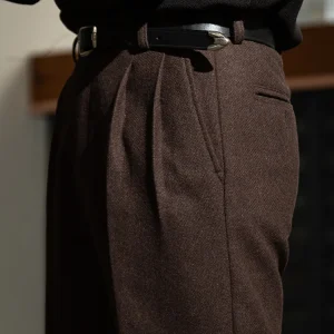 Textured cross-weave wool tweed casual pants Hollywood waist loose straight-leg long pants Vintage-style trousers Thick - AliExpress Pants