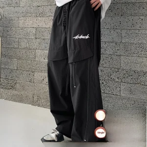 Casual American Zipper Embroidered Woven Straight Leg Trousers Outdoor Workwear Waterproof Functionality Fleece Youth Spring - AliExpress Pants