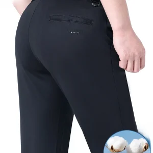 High-End Summer Thin Elastic Waist Casual Pants Men's Midlife Busin Straight Pure Color Iron-Free Ice Silk Long Trousers - AliExpress Pants
