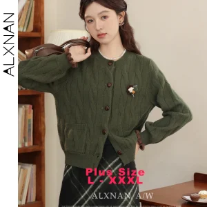 ALXNAN Plus Size Knit Cardigans O-neck Lantern Sleeve Bear Brooch Resin Buttons Sweaters Fall Winter Women's Clothing D00926 - AliExpress Sweaters&Jumpers