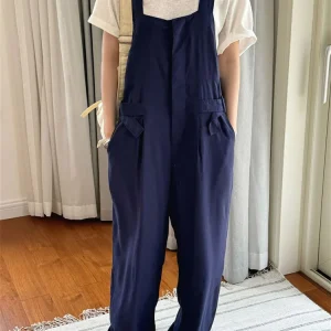 HanOrange 2025 Summer Relaxed Linen Overalls Women Loose Wide Leg Floor Pants Jumpsuit Coffee/Navy Blue - AliExpress Jumpsuits&Rompers