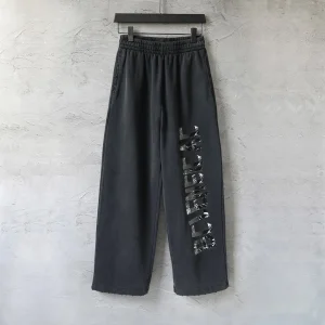 BCLENEICAC Bla Loose Straight Leg Pants with Printed Letters Parisian Sle Casual Torn Vintage Look High Elastici - AliExpress Pants