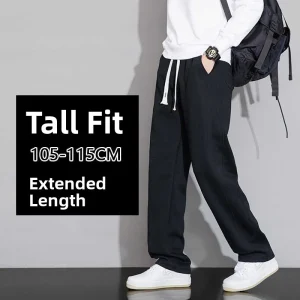 Extended Length Elastic Wide Leg Casual Pants for Men Loose Straight Fit Youthful Sle Daily Wear Bla ey White Basic Colors - AliExpress Pants