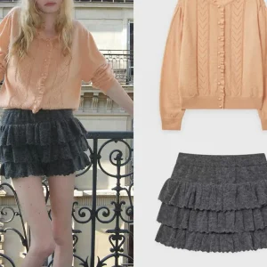 Spring  Wood ain  Hollow out Knitted Cardigan Women's High Waist Slimming Skirt Set Medium Softn Long Sve - AliExpress Sweaters&Jumpers