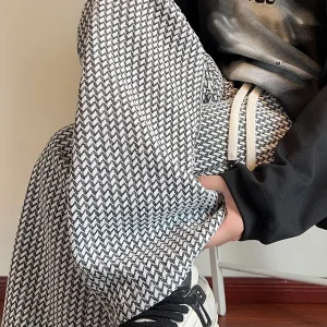 Casual Straight Leg Pants Men's Autumn Fashion Brand Small Fragrance Style Checkered Drapey Tassel Trimmed Fishbone Pattern E... - AliExpress Pants