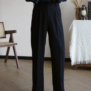 Simple old money retro elastic waist straight high waist slim-fitting casual pants - AliExpress Pants