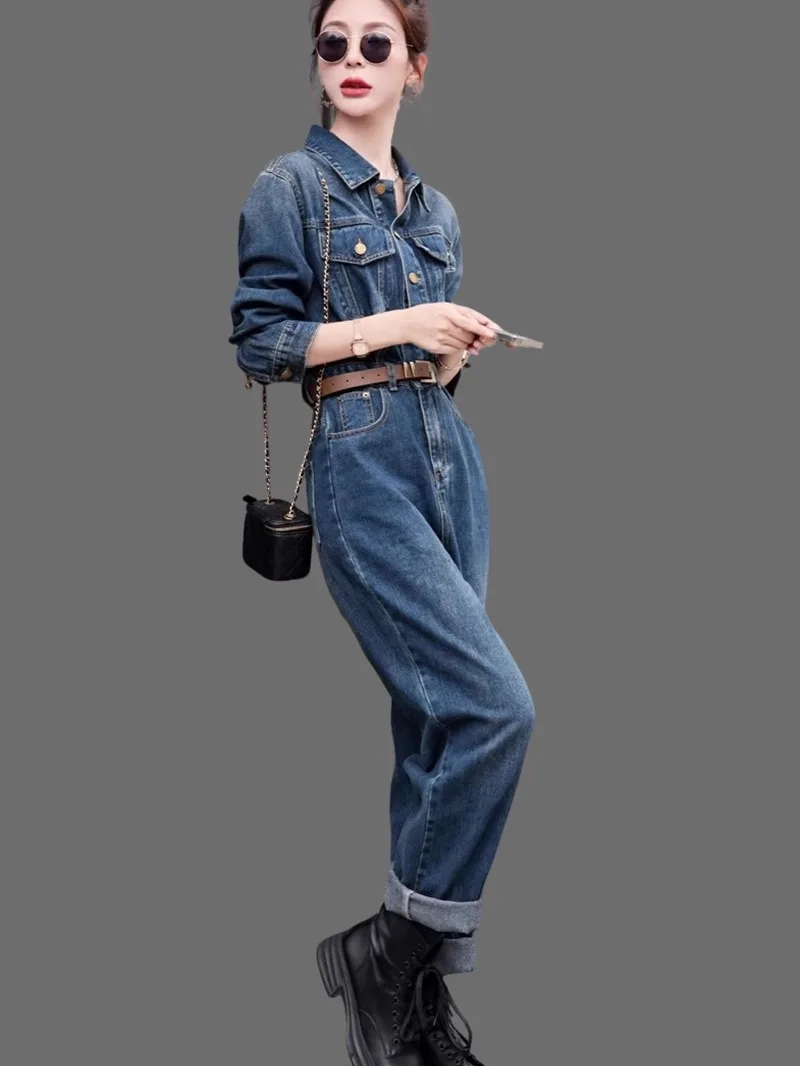 Faionable Denim Overalls Women's Spring Autumn New Sle Age-Defng Streetwear ular Workwear Suit Cotton High Waist Lon... - AliExpress Jumpsuits&Rompers