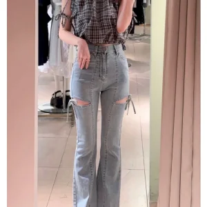 Slimming Long Bell Bot Jeans Women's Faionable Early Spring  Knot Tie Waist Denim Pants Polyester Fiber - AliExpress Sweaters&Jumpers