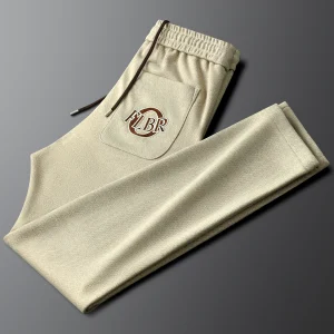 Beige Casual Pants Men Slim Straight Leg Autumn Winter New Elastic Waist Woolen Sport Trousers Thiened Version - AliExpress Pants