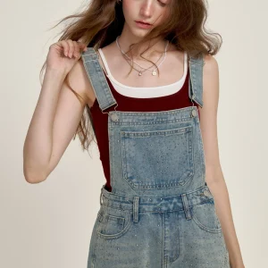 Chill Zoe High Waist iny Diamond Denim Overalls Women's Faion Casual Straight Leg Trousers Long Pants Cotton Blend Fabric - AliExpress Jumpsuits&Rompers