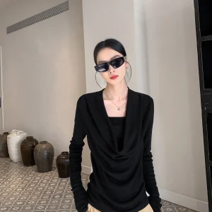 Ele Bla Knitted Top Women's Casual Slim Fit Long Sve Raseel Fiber All Day Silk Design Sense Top by BINGUO - AliExpress Sweaters&Jumpers