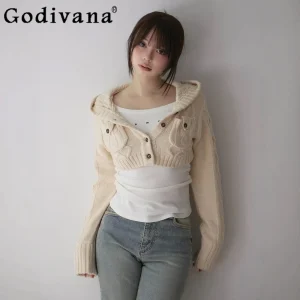 Spring and Autumn Japanese Fashion Sweet Knit Cardigan T-Shirt 2-Piece Set Lady Daily Casual Long Sleeve T-Shirt Knit Top Suit - AliExpress Sweaters&Jumpers
