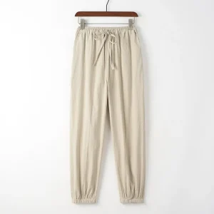 Loose Casual Cotton Linen Trousers Elastic Waist Baggy Leisure Pants Chinese Sle Morning Exercise Meditation Buddha Worip... - AliExpress Pants