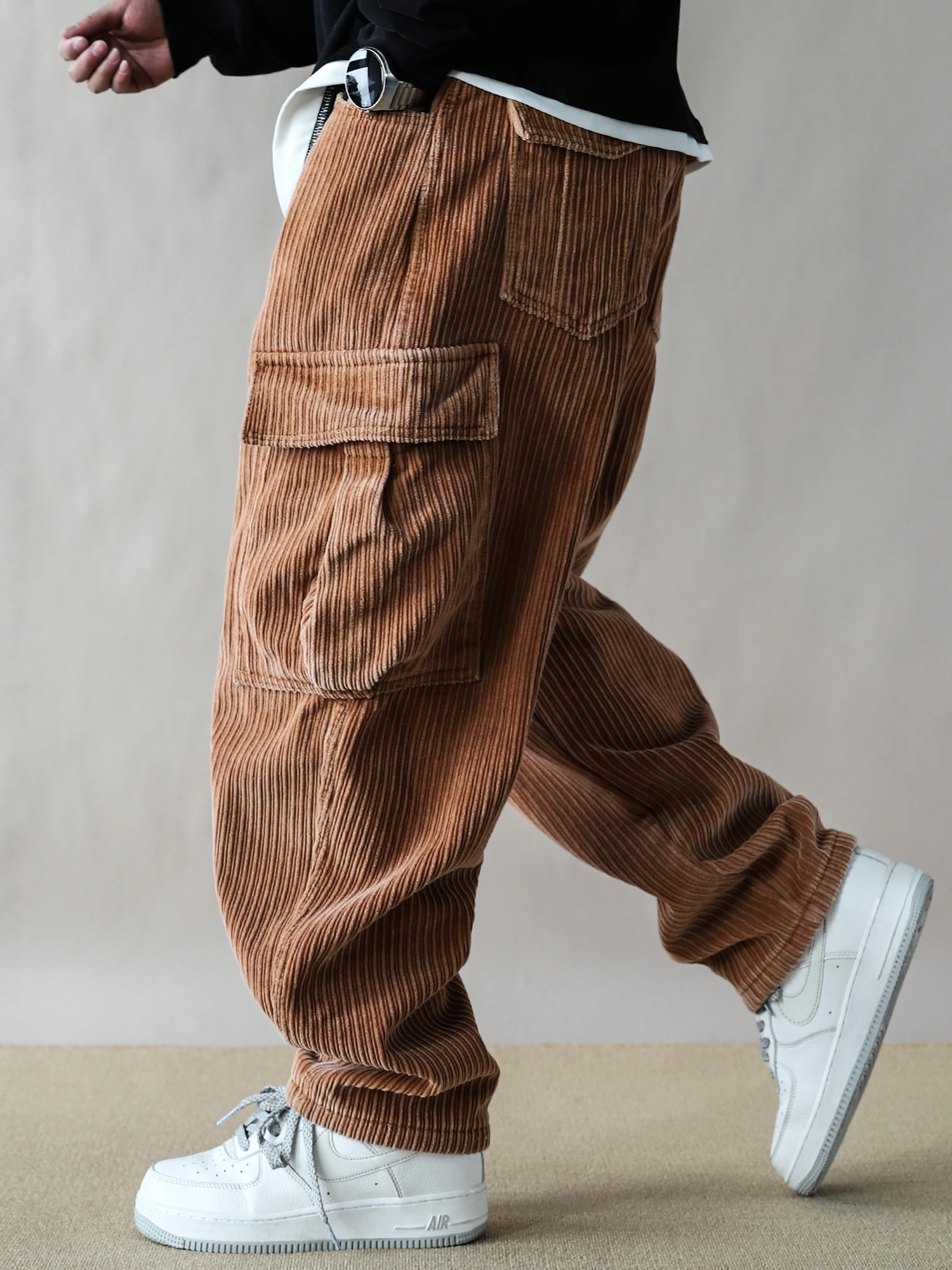 American Workwear Sle Corduroy Knife Pants Men's Loose Multi-ket Casual Trousers Coffee Color Fce Lined Thiened - AliExpress Pants