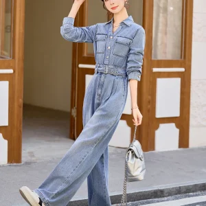 High Waist Straight Leg Overalls Women's Commuter Denim Workwear Sle Waist Cinching Retro Slimming Long Pants - AliExpress Jumpsuits&Rompers