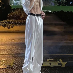 Ele White Men's Straight Leg Casual Trousers Spring Autumn Italian Neapolitan Suit Pants Anti-Wrinkle Loose Fit Long Pants - AliExpress Pants