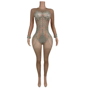 Designer Long Sleeves Rhinestone Bodycon Jumpsuits Women Drag Queen Live House Festival Clothing Pole Dance Leotard Show Rompers - AliExpress Jumpsuits&Rompers