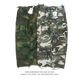Retro Japanese Military Style Workwear Pants Multiple Pockets Straight Leg Camouflage Loose Fit Youthful Energy Cotton - AliExpress Pants
