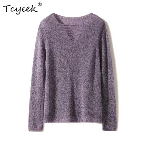 Tcyeek-Elegant Pullovers For Women, Sheep Wool Cashmere, V-Neck, Soft Fashion OL Sweaters, Autumn Winter New Clothes T40419QM - AliExpress Sweaters&Jumpers