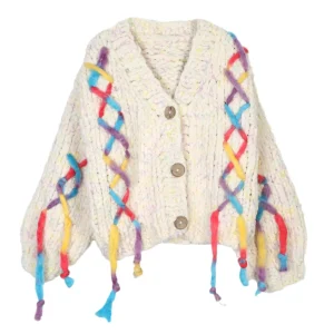 Colorful Hand-crocheted Sweater Coat Women's Loose Vacation Bohemian Autumn And Winter Warm Thick Knitted Sweater Cardigan - AliExpress Sweaters&Jumpers