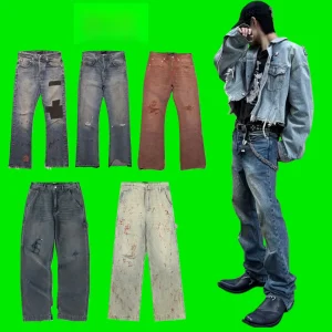 Waed Vintage American High Street Men's Jeans Straight Leg Pants Ripped Denim mid Waist Zipper Fly Casual Cotton Trousers - AliExpress Pants