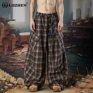 LUZHEN Men's Casual Plaid Handsome Loose Printed Pants High Quality 2025 New Fashion Wide Leg Trousers Original Clothes JY5819 - AliExpress Pants