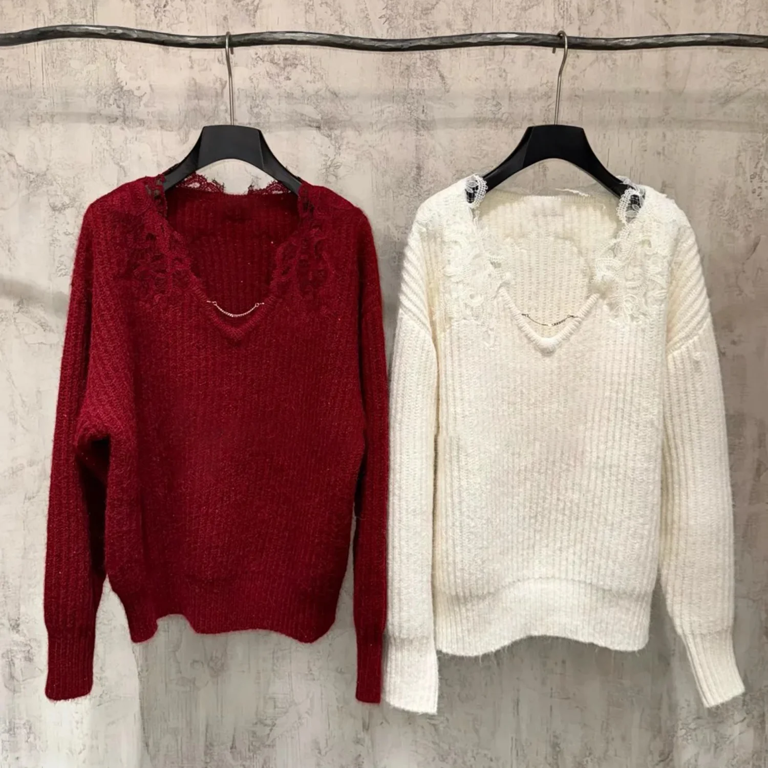 e V-Ne Lace Splicing Knitted Sweater Gentle Sle Versatile Women's Premium Spring Faion Outerwear - AliExpress Sweaters&Jumpers