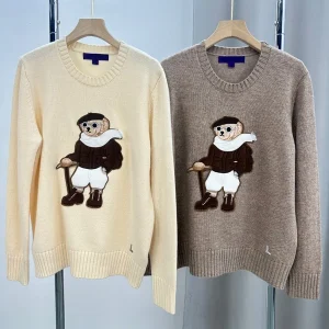 Pure Cotton Knitted Long Sve  Sweater Cartoon Embroidery Loose Fit Briti Sle Anti-Aging Autumn Winter Top - AliExpress Sweaters&Jumpers