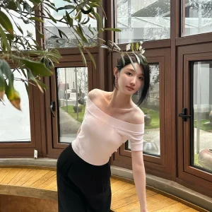 Original Ultra-Thin High-Elastic One-oulder Ballet Sle Knitted T-irt Women's Sweet Sle ort Sve Pullover Top - AliExpress Sweaters&Jumpers