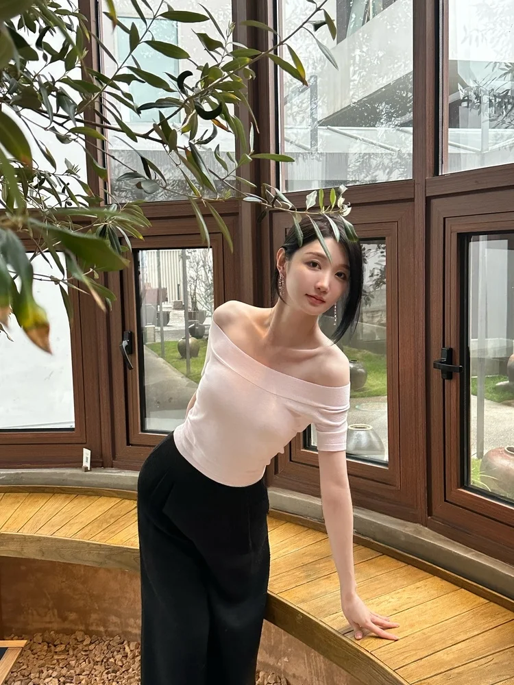 Original Ultra-Thin High-Elastic One-oulder Ballet Sle Knitted T-irt Women's Sweet Sle ort Sve Pullover Top - AliExpress Sweaters&Jumpers