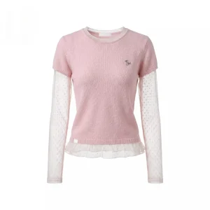 Pink Knitted Me Sve Design Top Women's Casual Sle Loose Fit Spring 2026 New Arrival Fake Two-Piece Polyester Fiber - AliExpress Sweaters&Jumpers