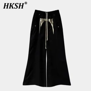 HKSH Spring New Men Streetwear American Vintage Dark Wide Leg Cargo Pants Embroidered Trend Drawstring High Street Casual HK4432 - AliExpress Pants