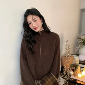 SRK Vintage Zipper Knitted Soft Sweater Lazy Sle Loose Collar Comfortable Breathable Women's Faion Casual Workwear - AliExpress Sweaters&Jumpers