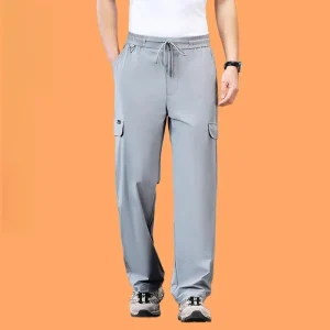 Business Casual Loose Fit Ice Silk Straight Leg Outdoor Workwear Trousers for Middle-Aged Men Summer Sun Protection Multi-... - AliExpress Pants