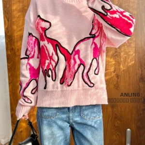 Cute Fluffy Pink Tassel round Ne Woolen Knitted Sweater Women's Loose Fit Spring New Arrival Soft Long Sve Casual Top - AliExpress Sweaters&Jumpers